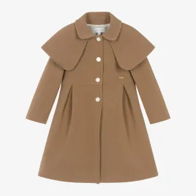 Girls Beige Shawl Collar Coat