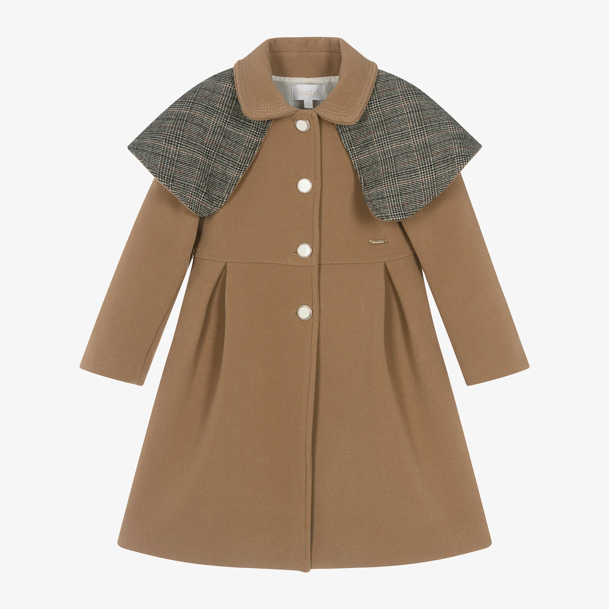 Girls Beige Shawl Collar Coat