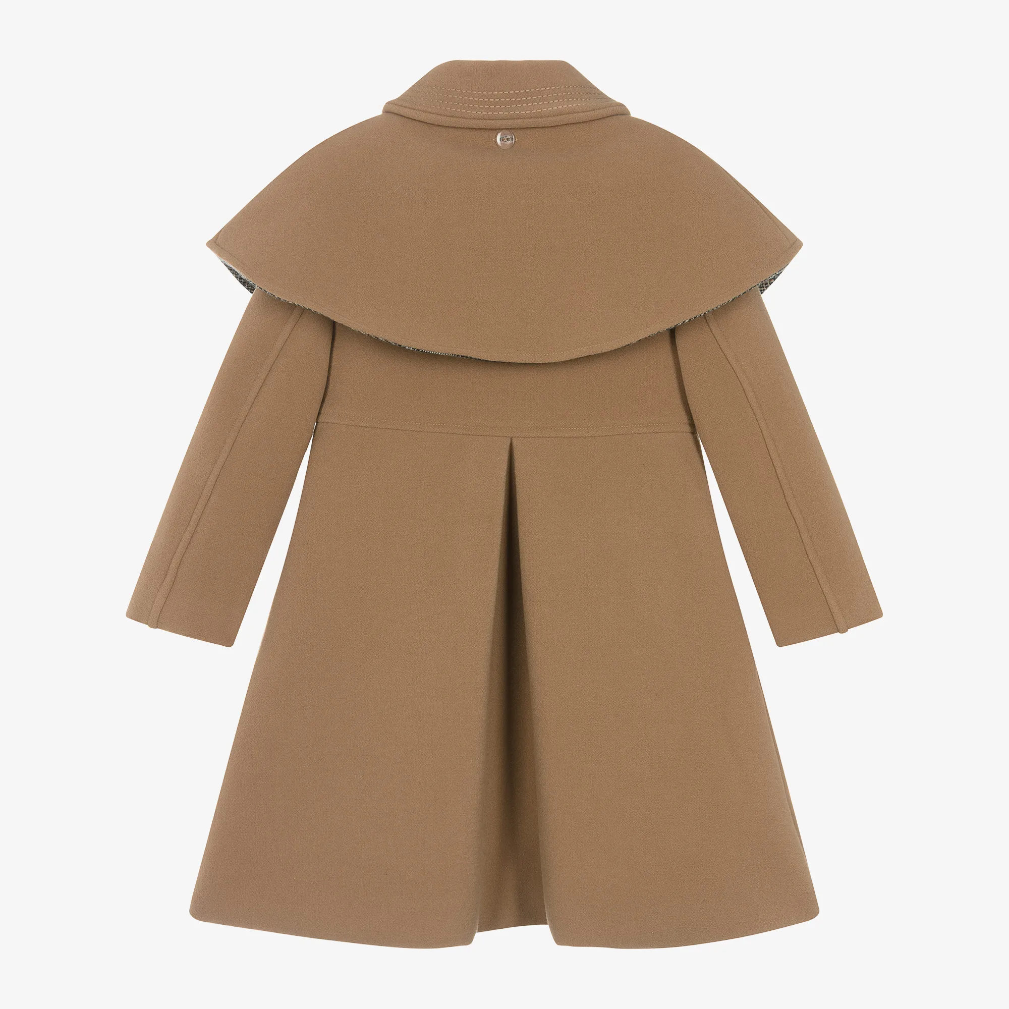 Girls Beige Shawl Collar Coat