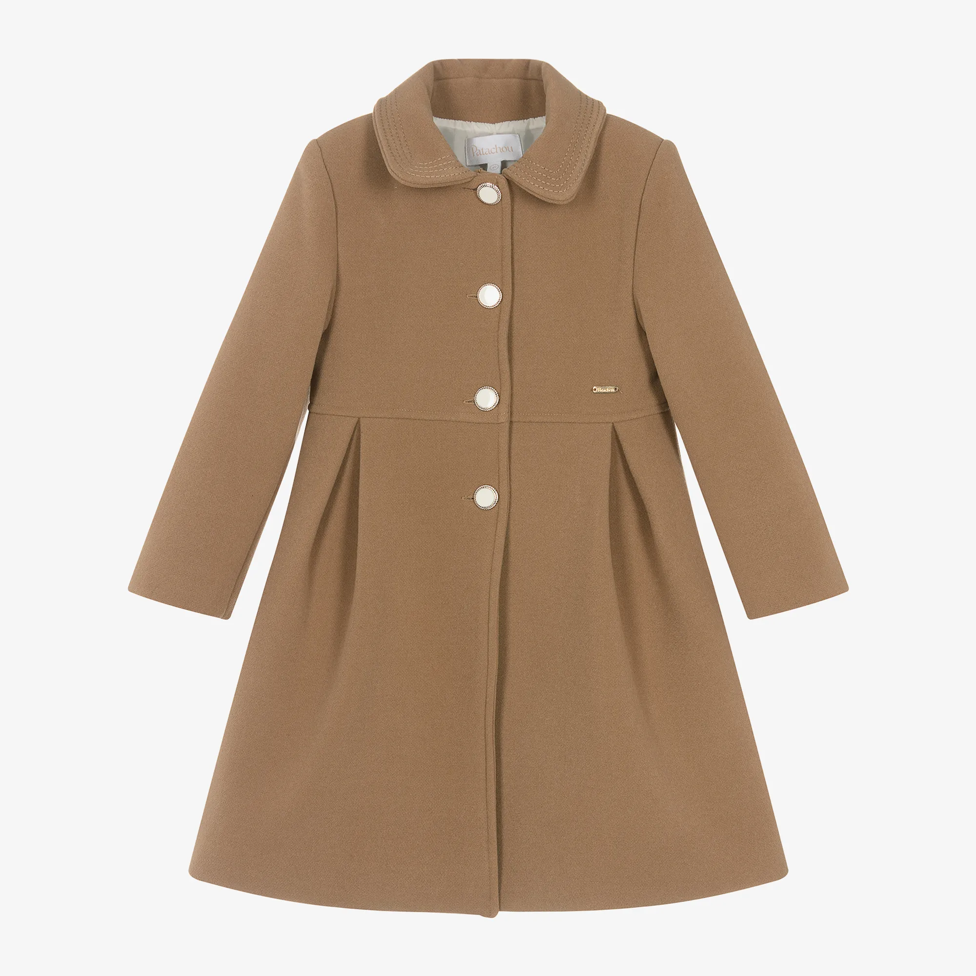 Girls Beige Shawl Collar Coat