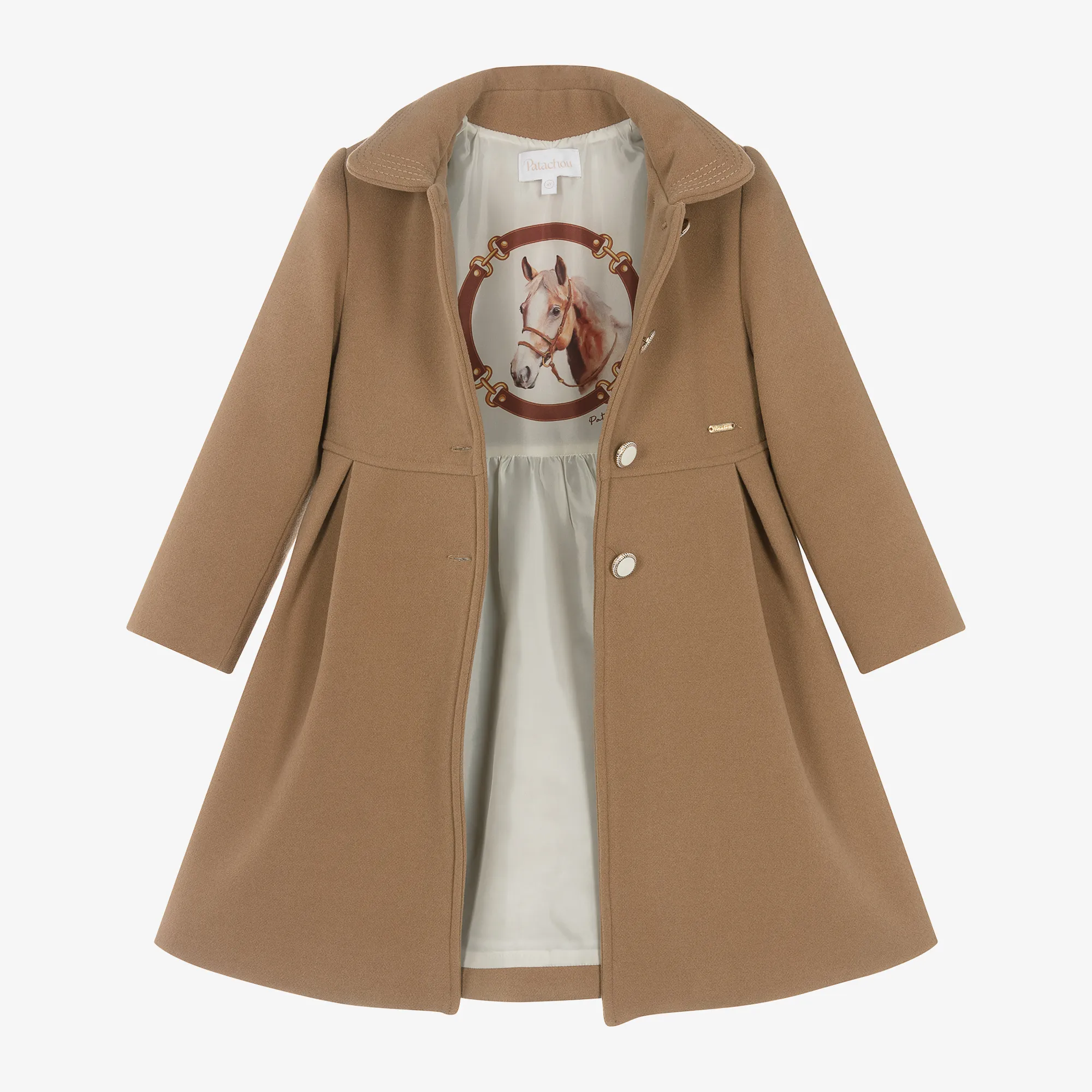 Girls Beige Shawl Collar Coat