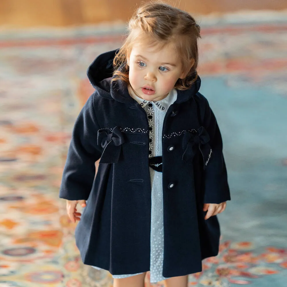 Girls Navy Blue Bow Coat