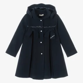 Girls Navy Blue Bow Coat