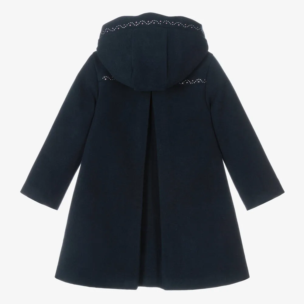 Girls Navy Blue Bow Coat