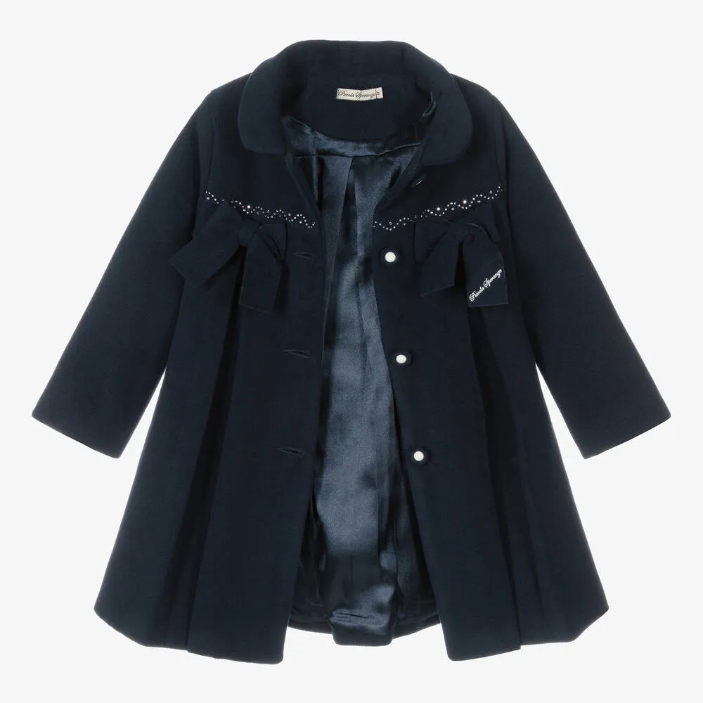 Girls Navy Blue Bow Coat