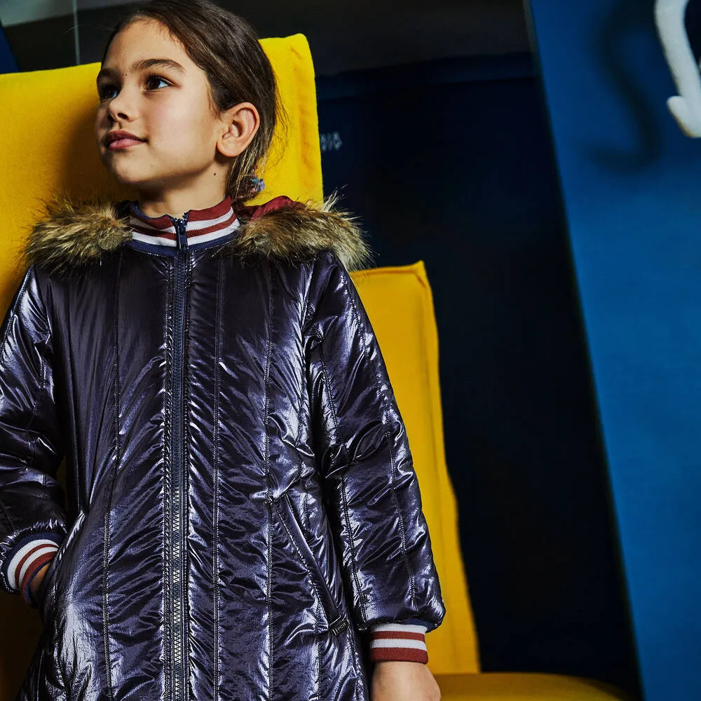 Girls Navy Blue Hooded Coat