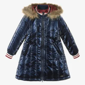 Girls Navy Blue Hooded Coat