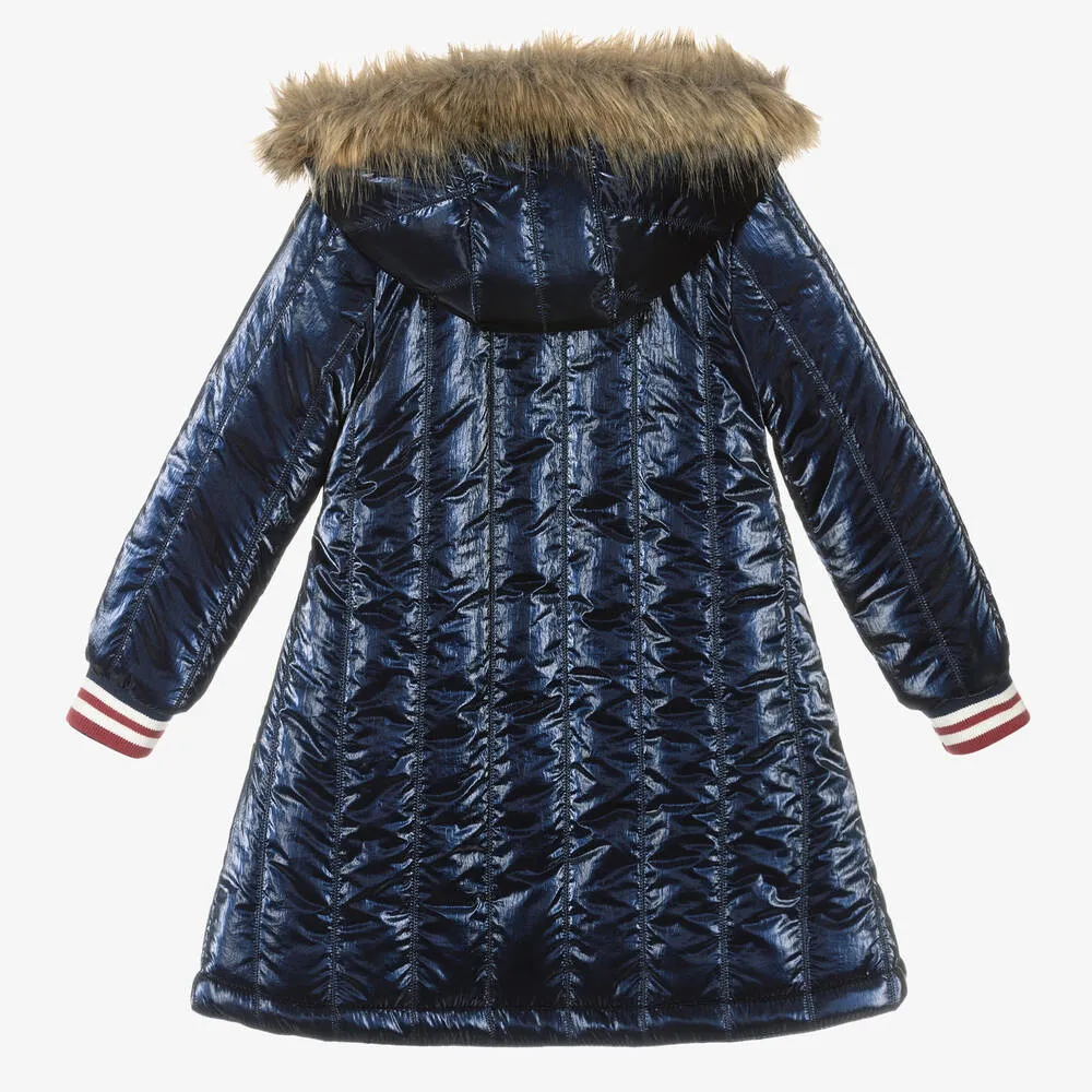 Girls Navy Blue Hooded Coat