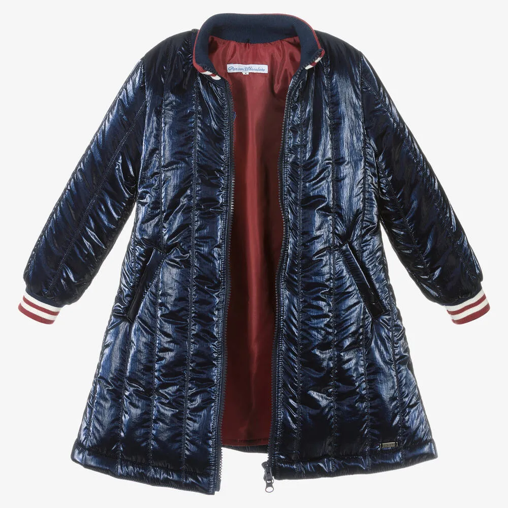 Girls Navy Blue Hooded Coat