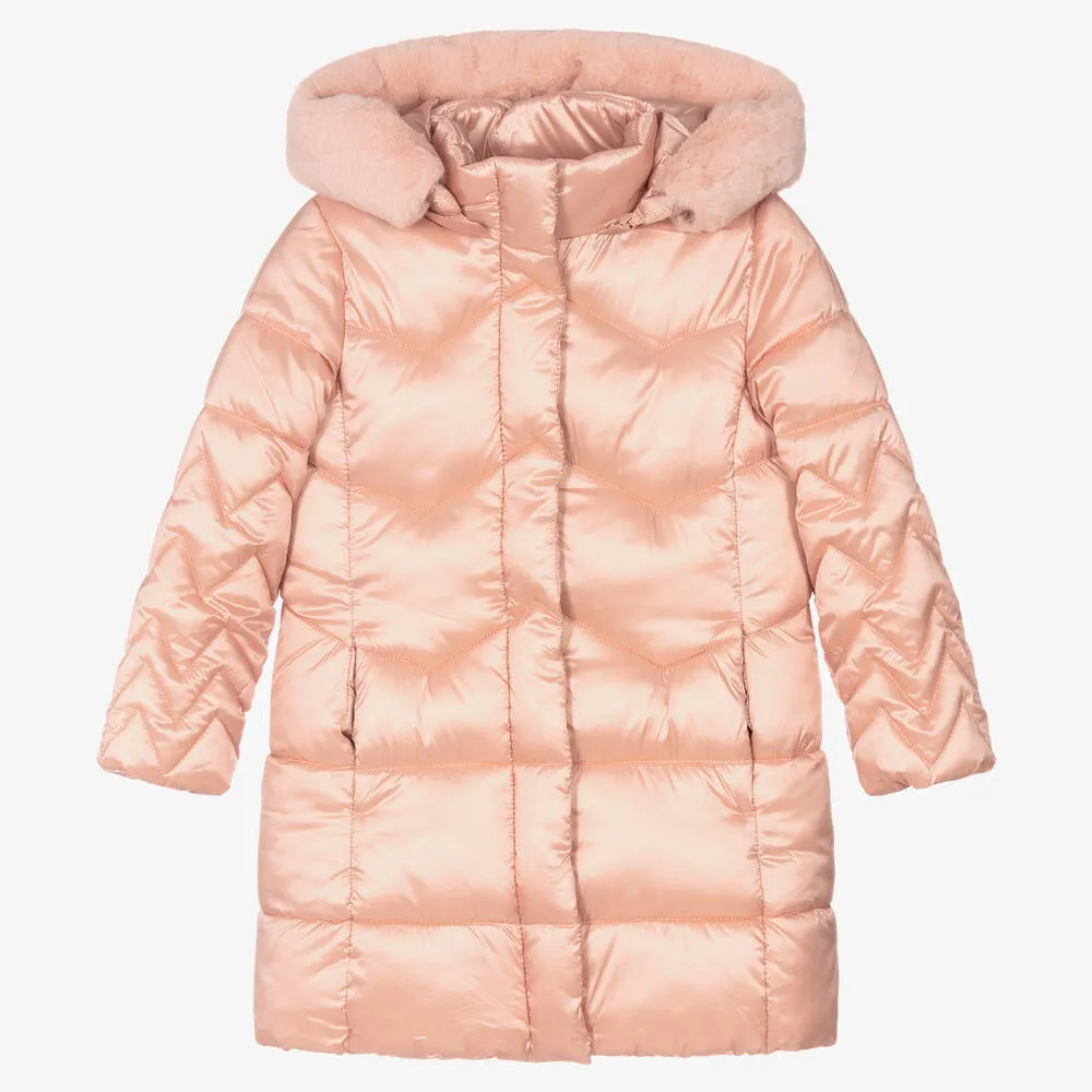 Girls Pink Long Puffer Coat