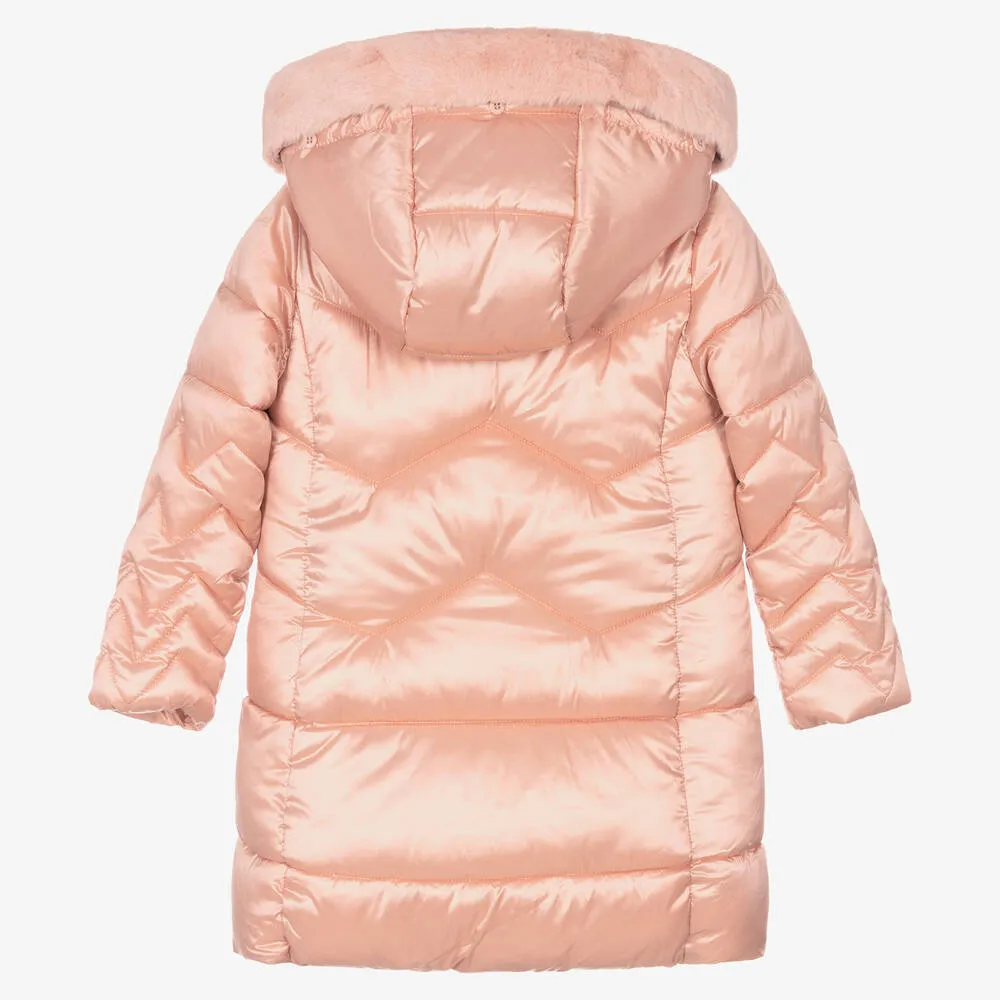 Girls Pink Long Puffer Coat