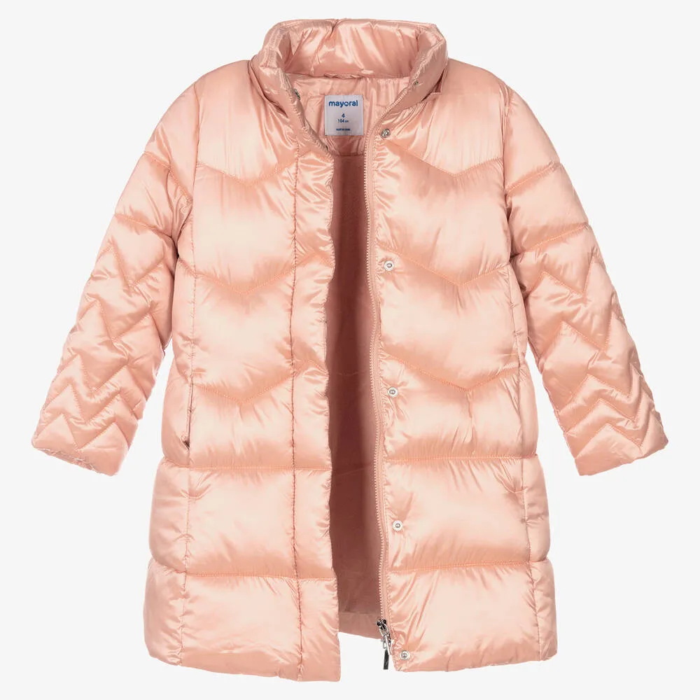 Girls Pink Long Puffer Coat