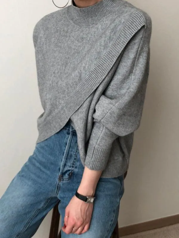 Half Turtleneck Cross Irregular Loose Pullover Sweater