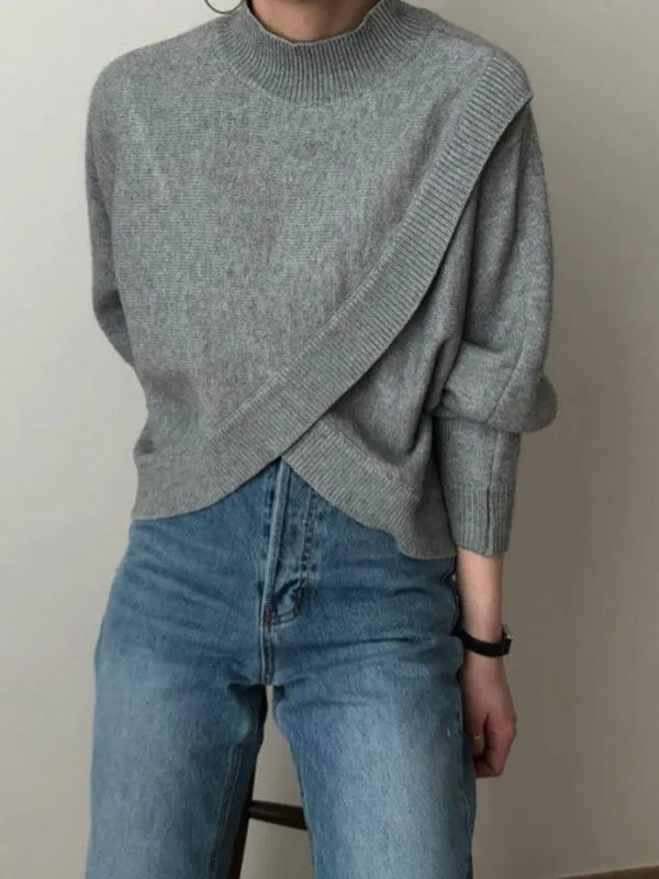 Half Turtleneck Cross Irregular Loose Pullover Sweater