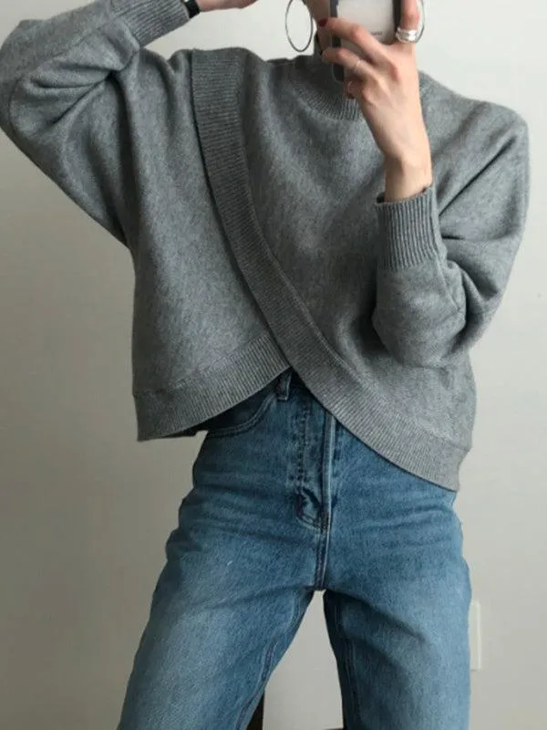 Half Turtleneck Cross Irregular Loose Pullover Sweater