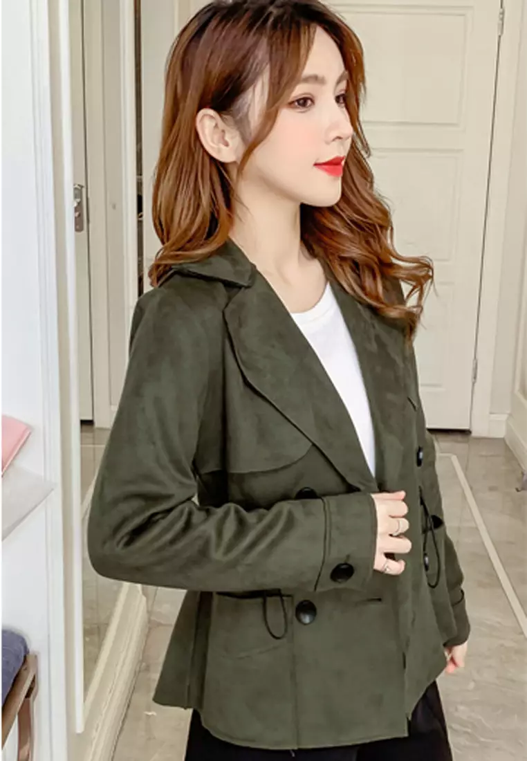 Halo Double Breasted Suede Coat