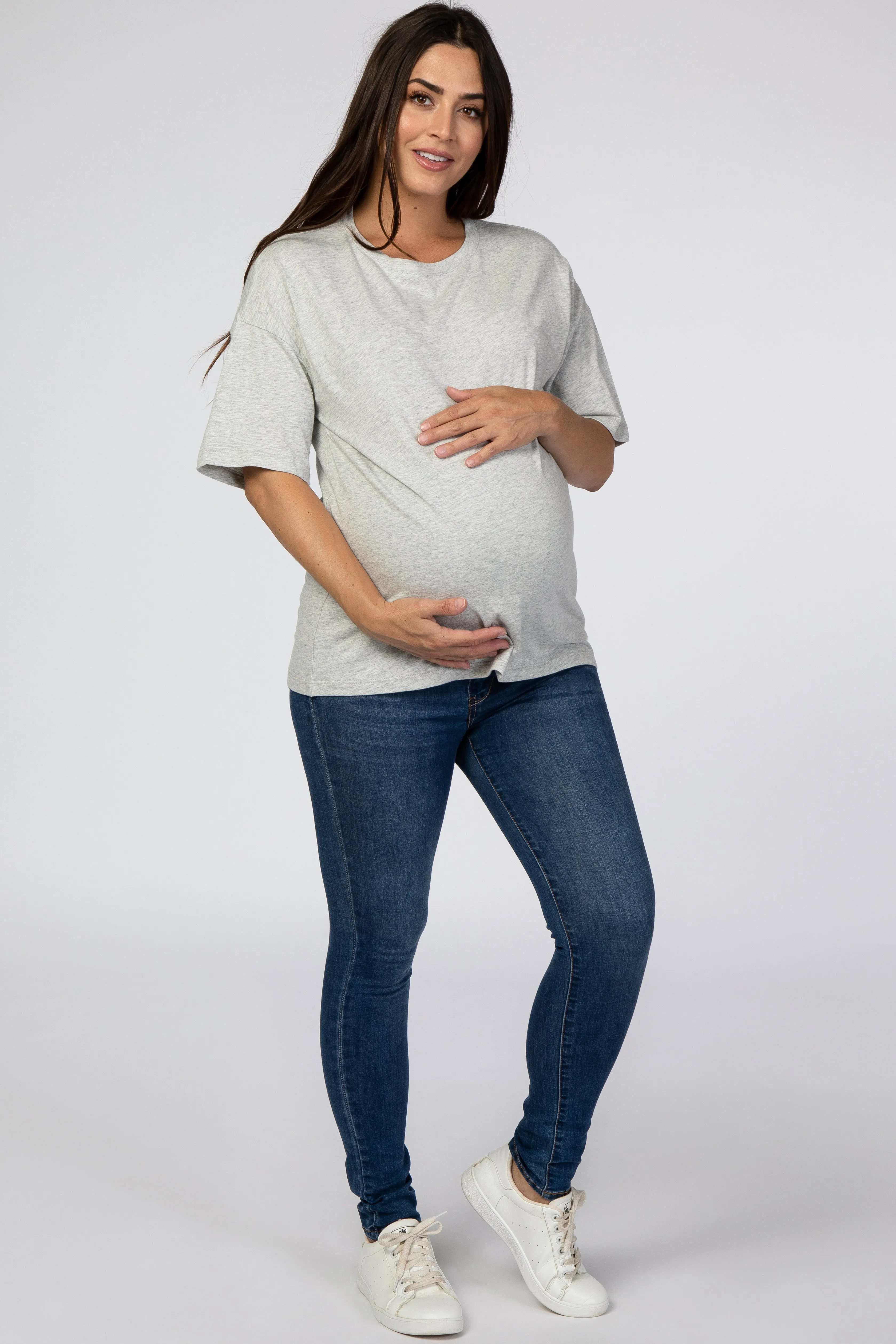 Heather Grey Basic Short Sleeve Maternity Tee