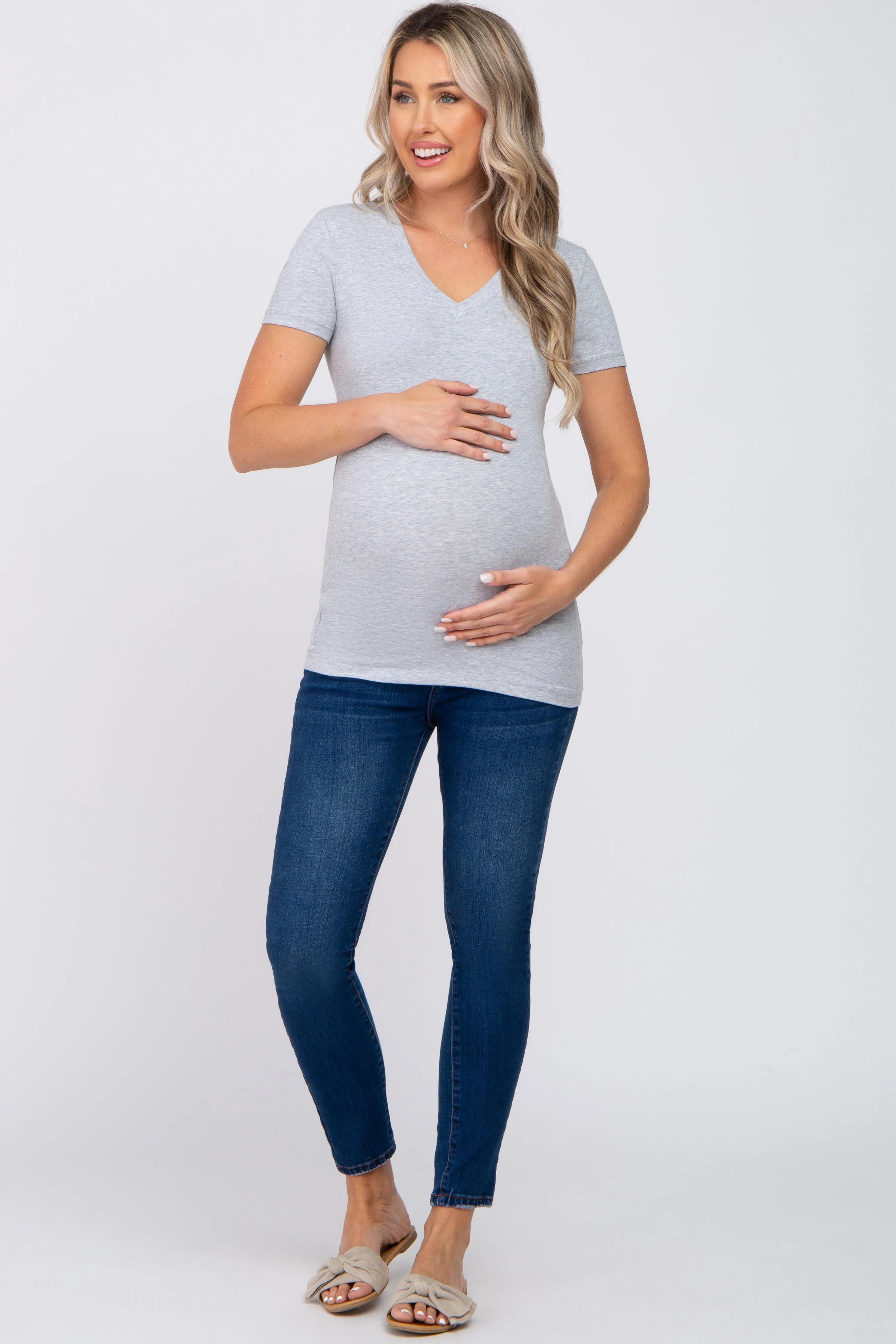 Heather Grey V-Neck Short Sleeve Maternity Top