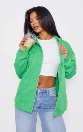 Hoodies & Sweatshirts | Green Oversized Zip Up Front Hoodie | PrettyLittleThing