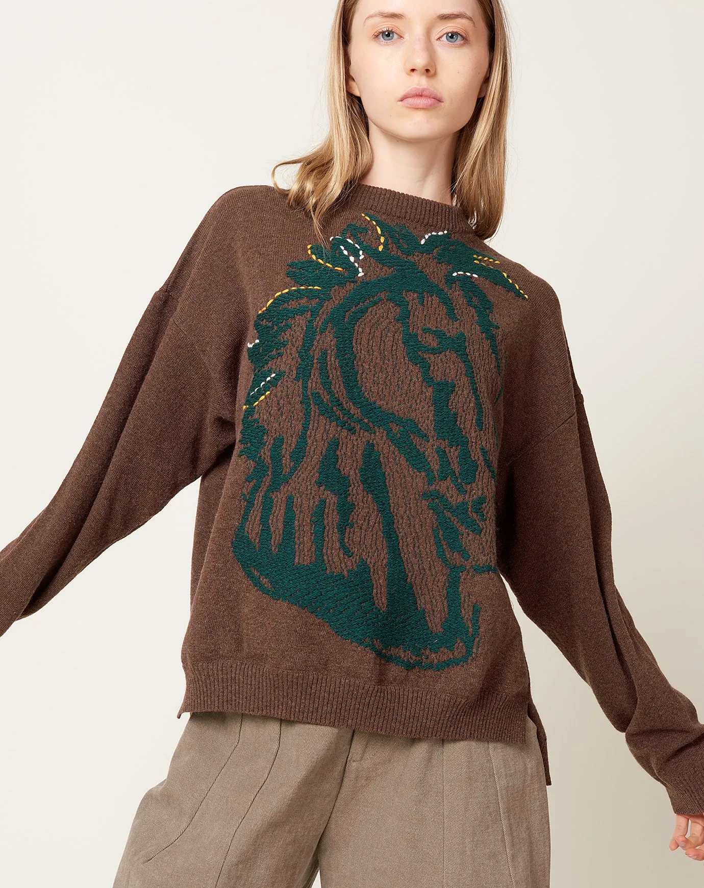 Horse Head Knit Jumper in Brown