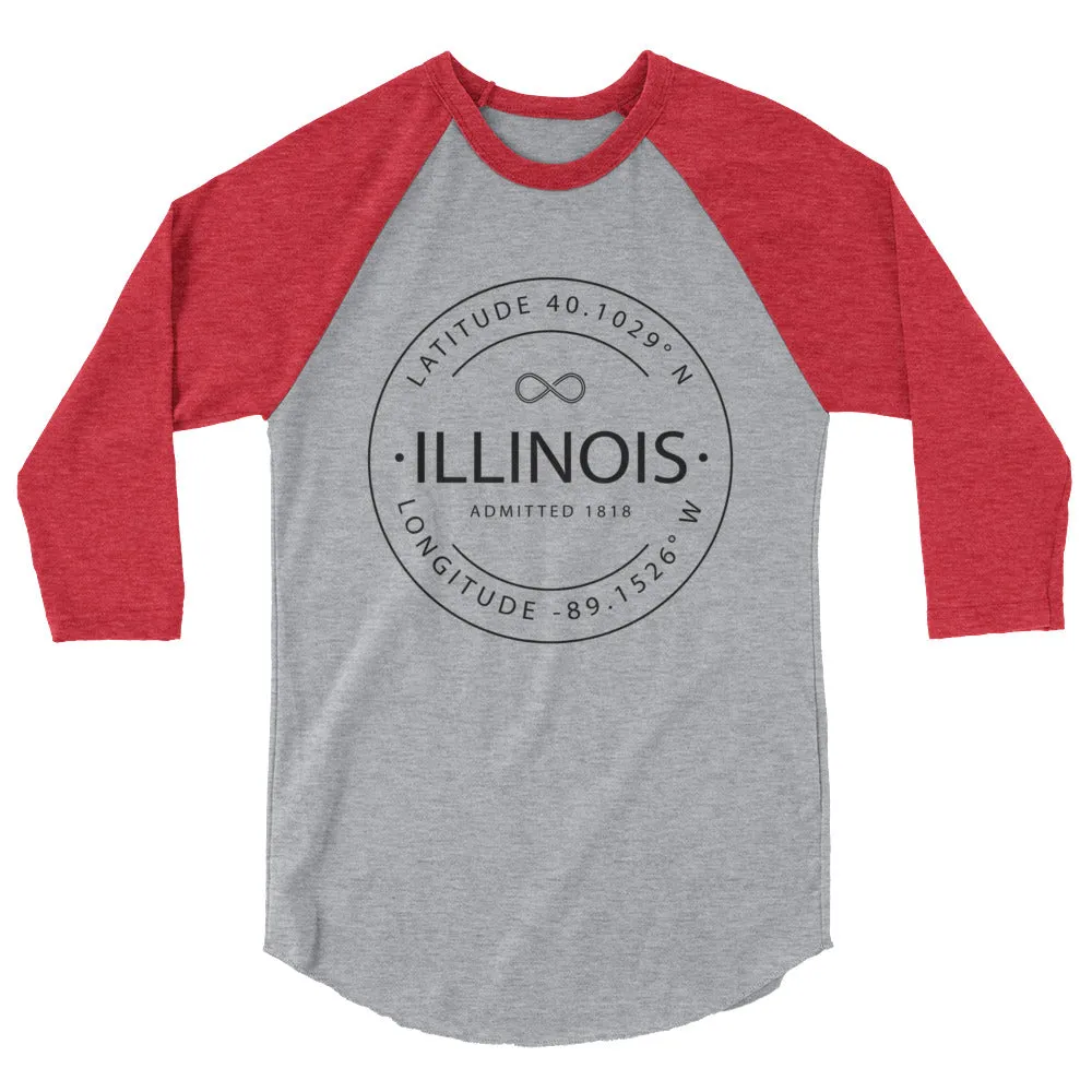 Illinois - 3/4 Sleeve Raglan Shirt - Latitude & Longitude