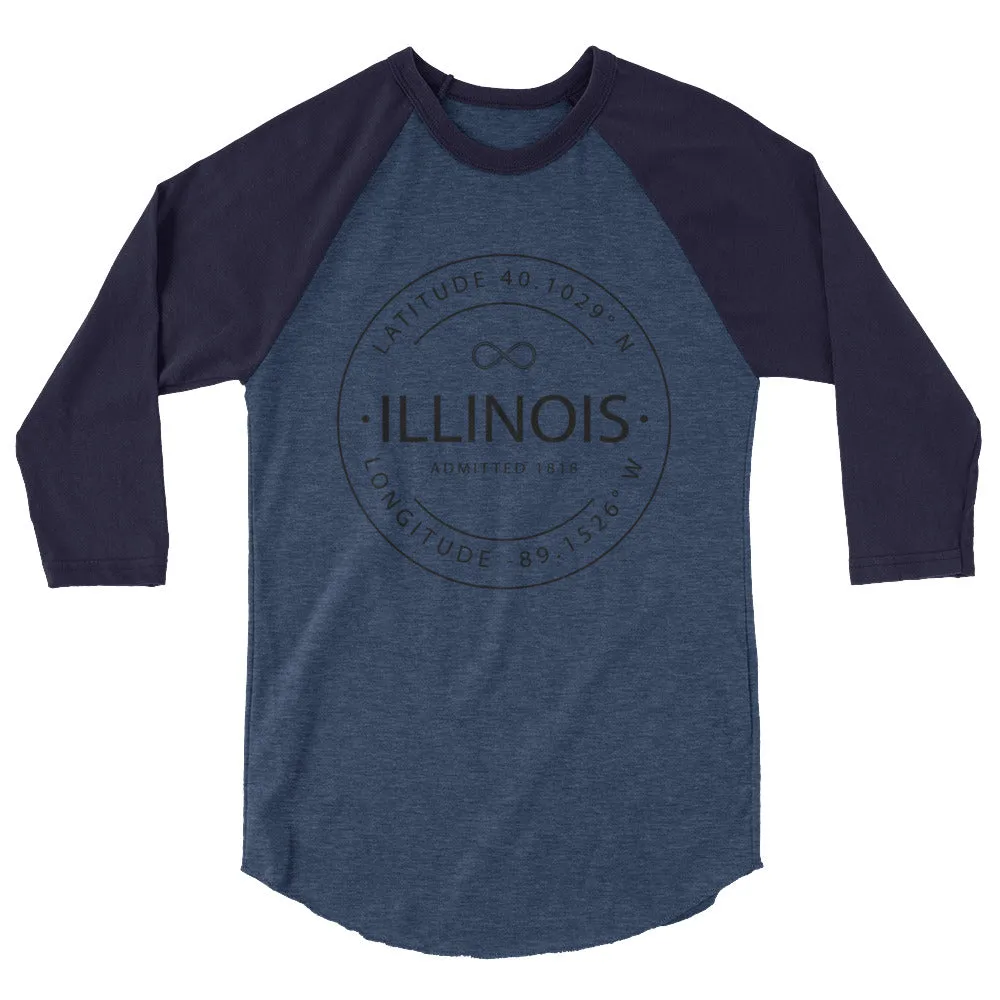 Illinois - 3/4 Sleeve Raglan Shirt - Latitude & Longitude