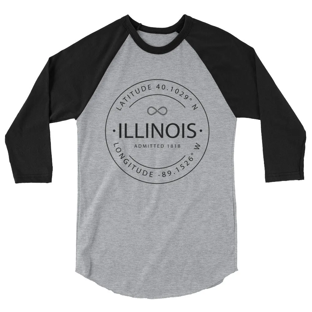 Illinois - 3/4 Sleeve Raglan Shirt - Latitude & Longitude