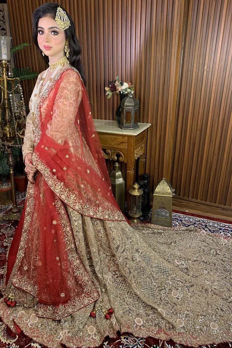 Ivory Jacket with Red Lehenga