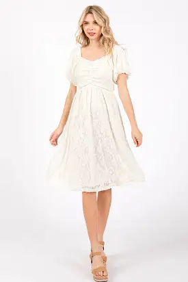 Ivory Lace Puff Sleeve Dress