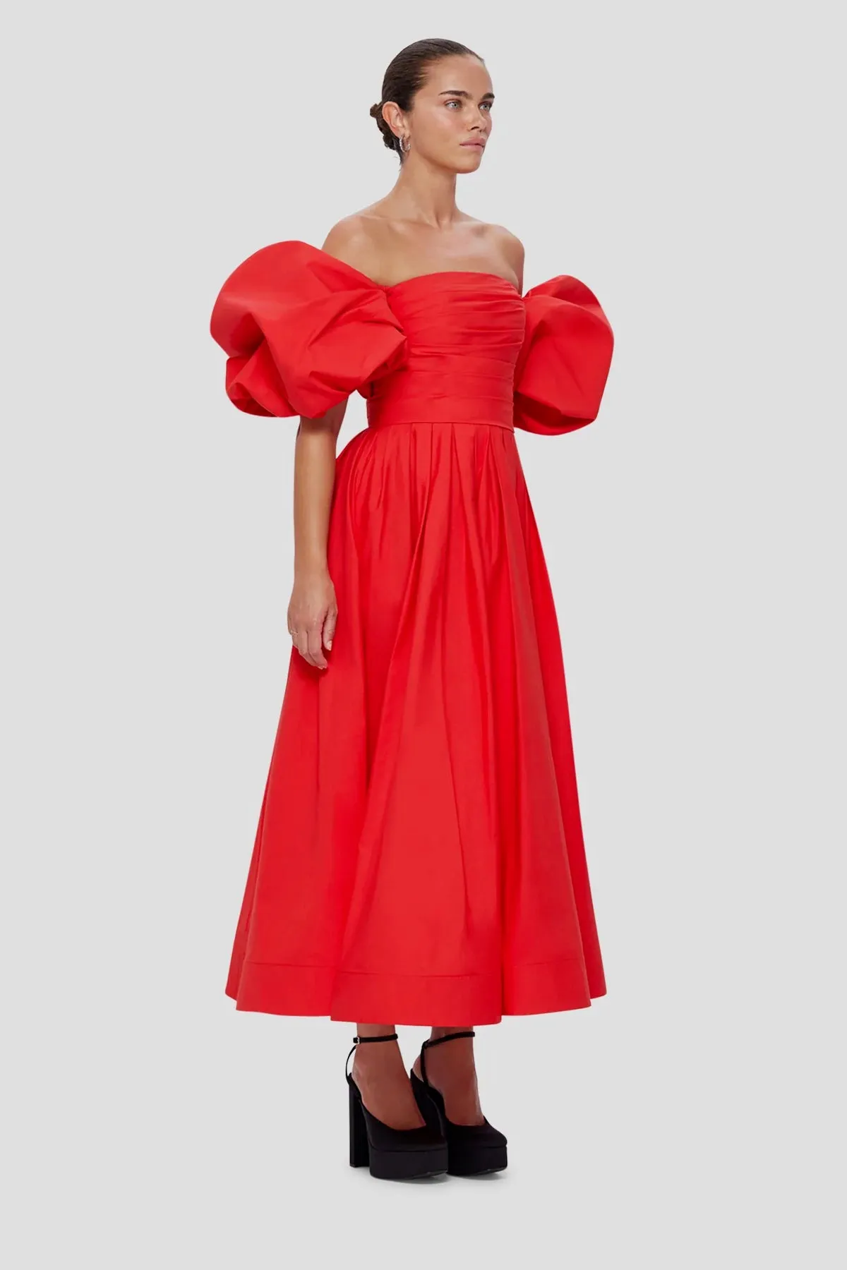 Leo Lin Matilda Puff Sleeve Midi Dress - Scarlet