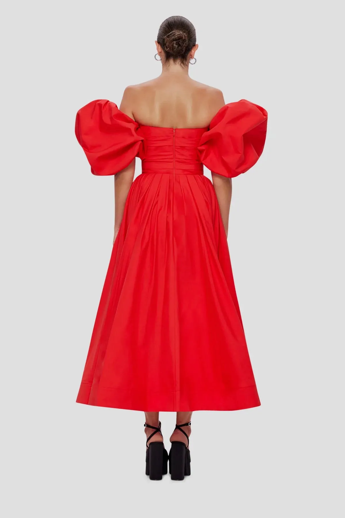 Leo Lin Matilda Puff Sleeve Midi Dress - Scarlet