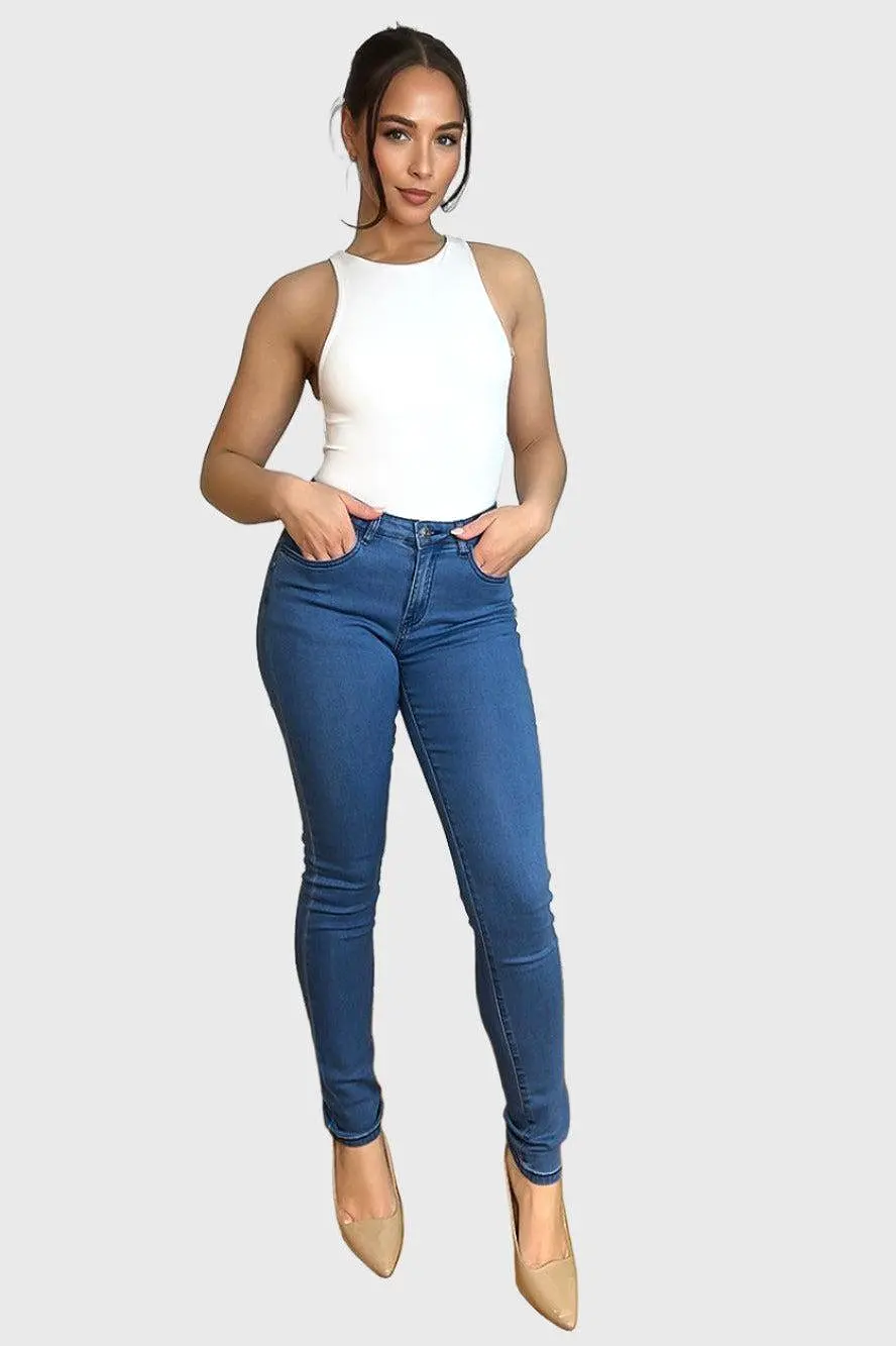 Light Blue Cotton Blend Denim Classic Skinny Jeans