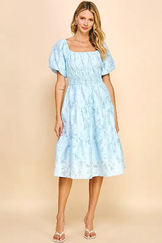 Light Blue Puff Midi Dress