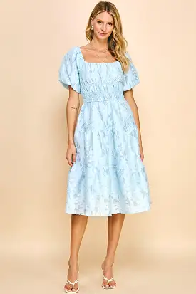 Light Blue Puff Midi Dress