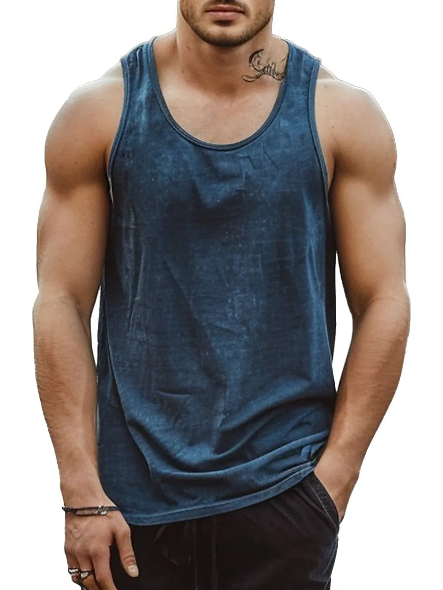 Men's Denim Blue All-Match Casual Round Neck Tank Top