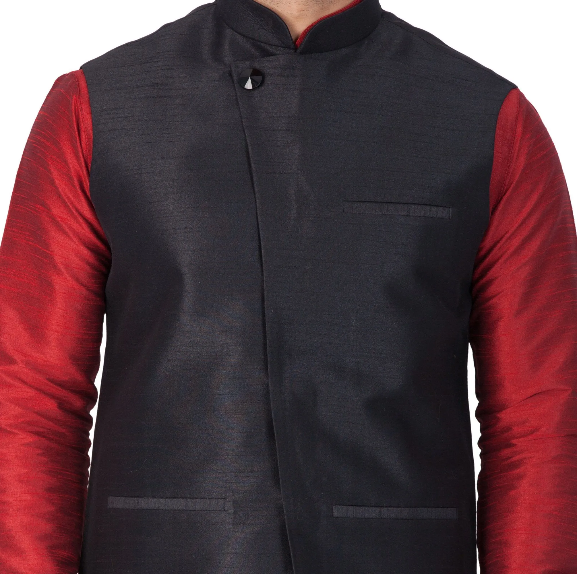 Men's Maroon Cotton Silk Blend Kurta, Ethnic Jacket and Pyjama Set