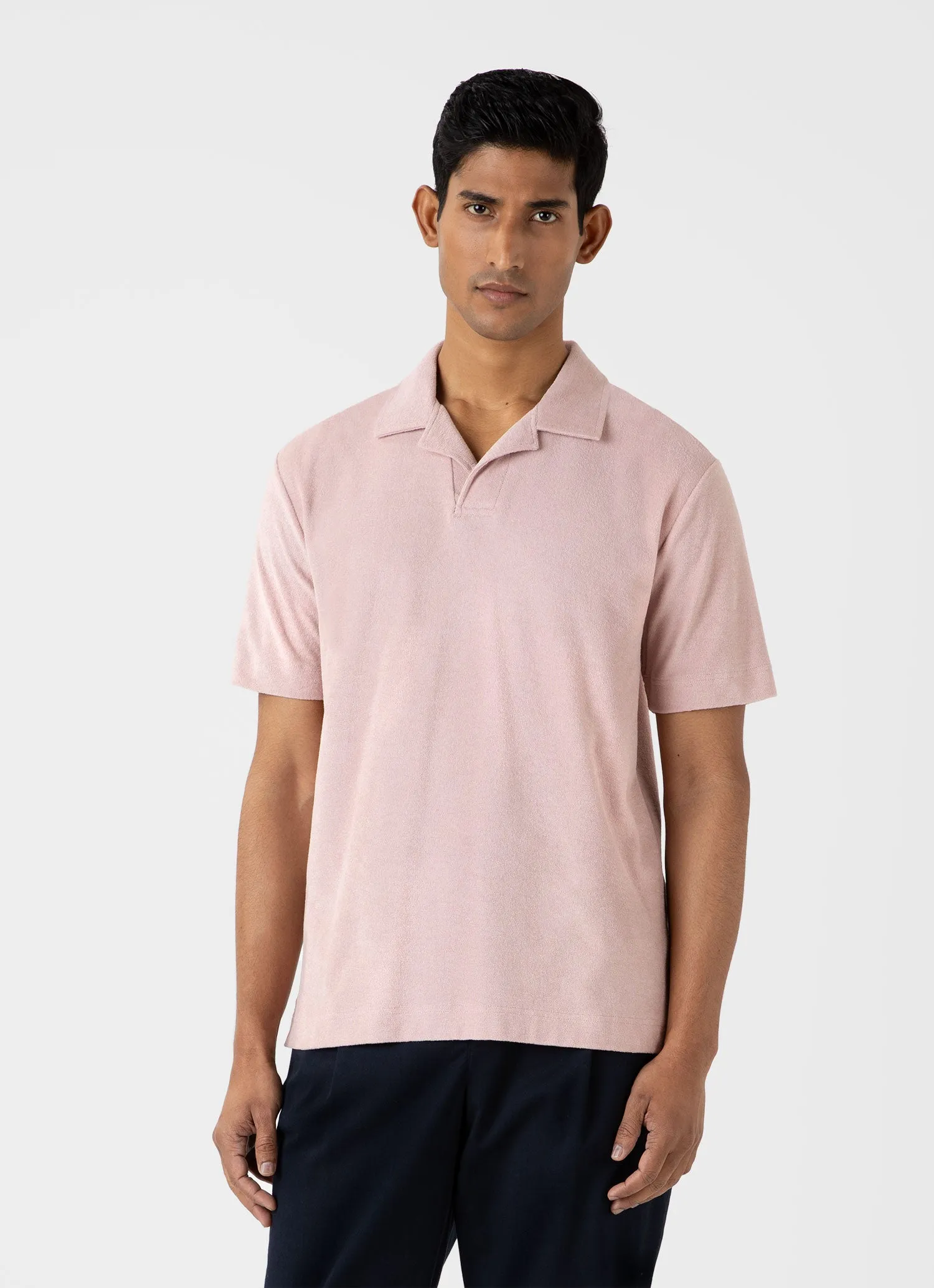 Men's Towelling Polo Shirt in Pale Pink