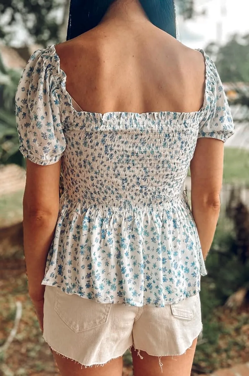 Mine Floral Smocked Top | Blue