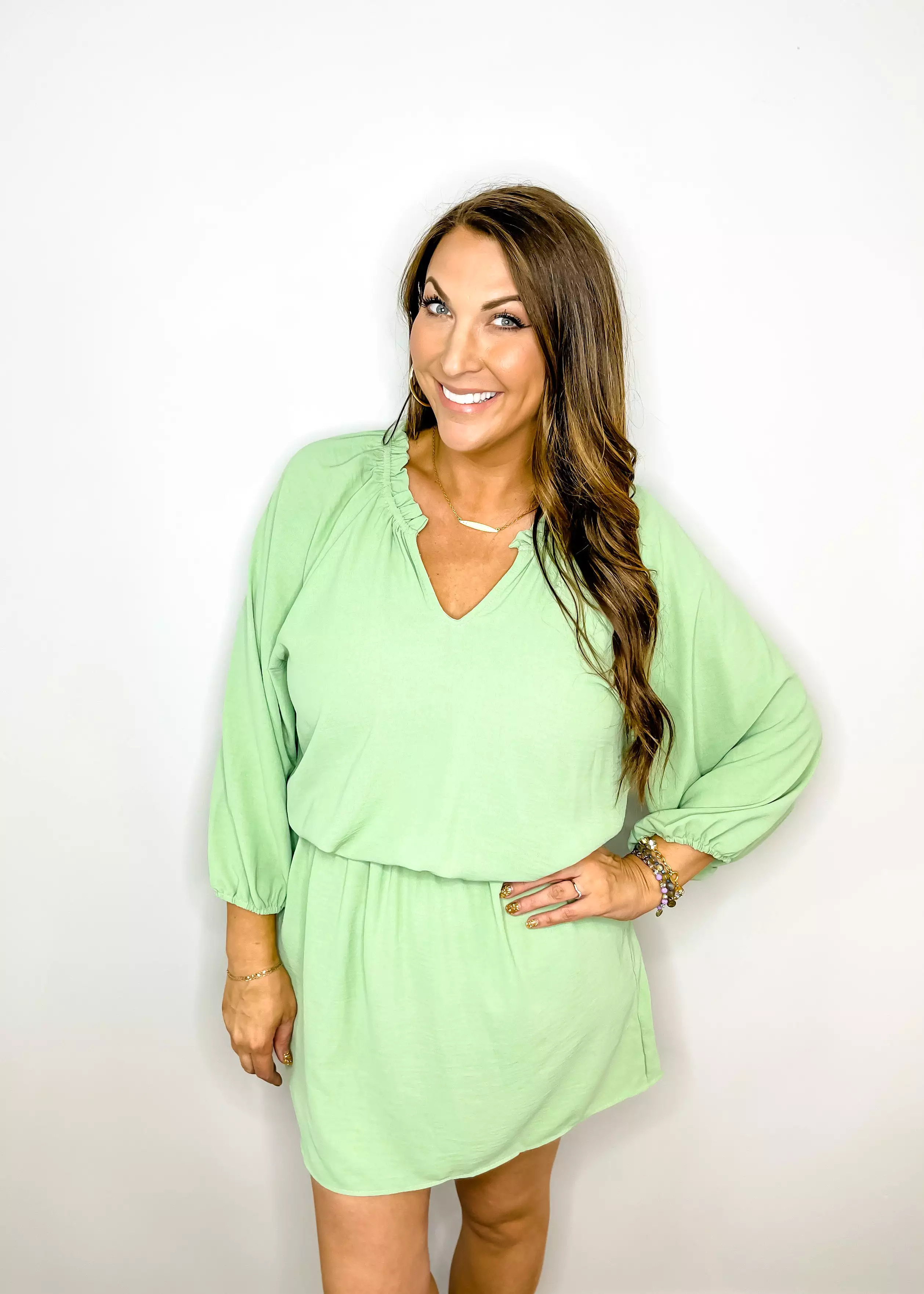 Mint Green 3/4 Sleeve Dress