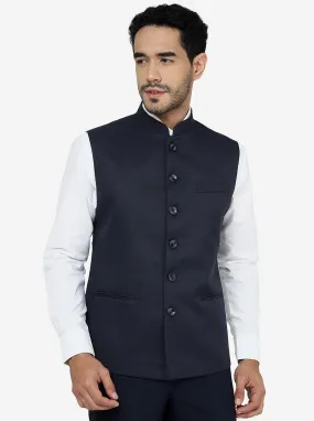 Navy Blue Solid Regular Fit Bandhgala Jacket | Greenfibre