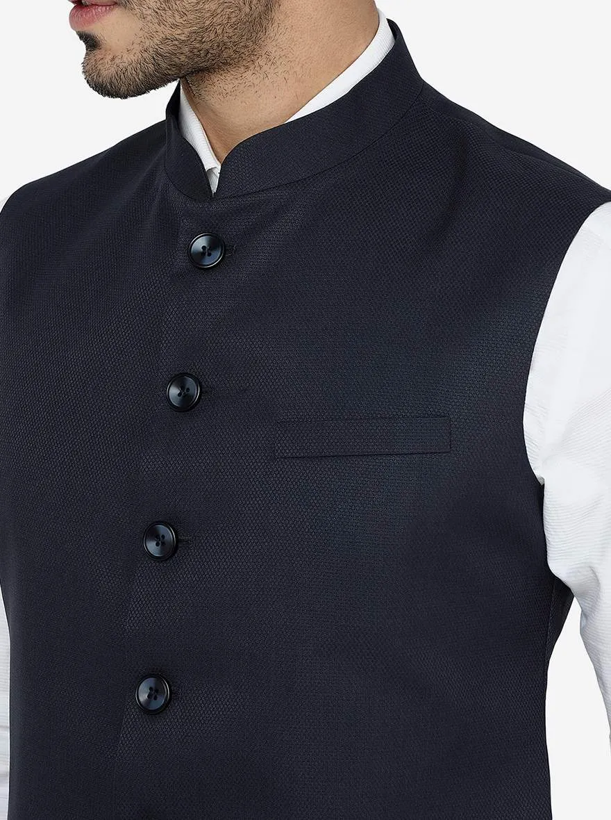 Navy Blue Solid Regular Fit Bandhgala Jacket | Greenfibre