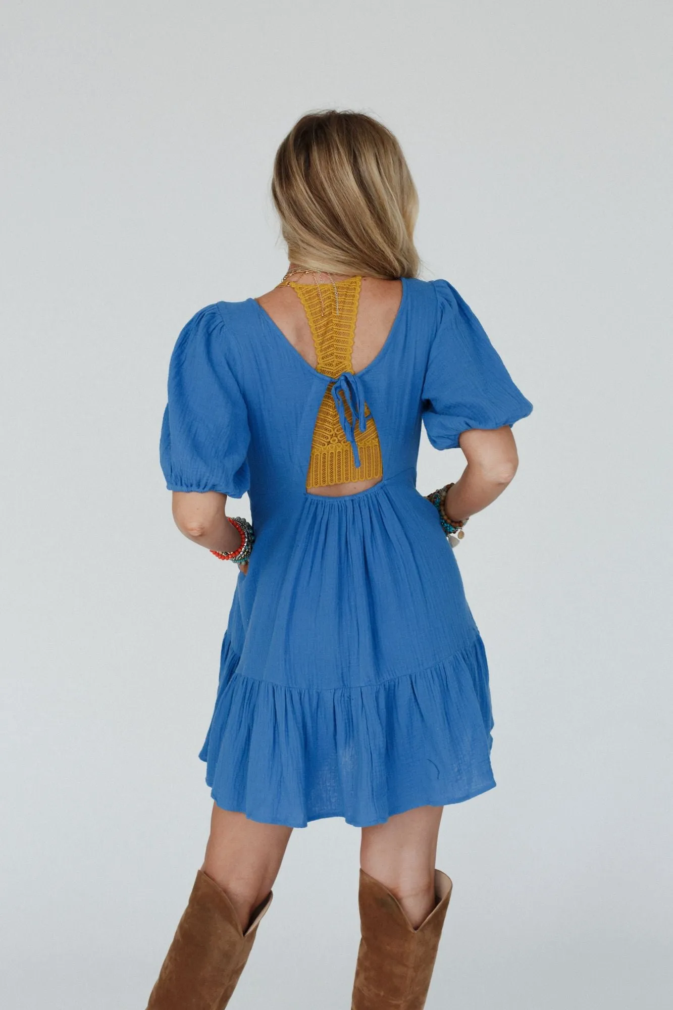 Need To Breathe Puff Sleeve Dress - Blue