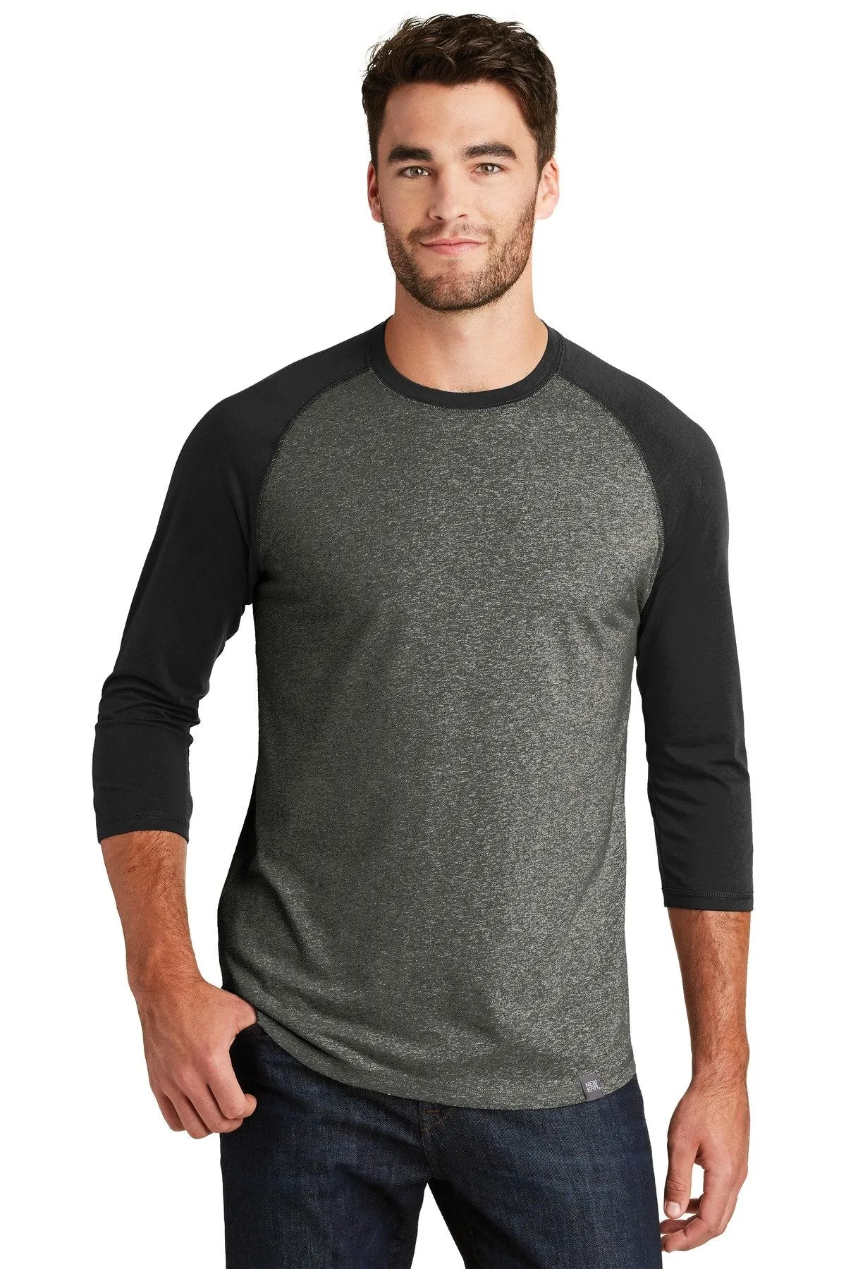 New Era Heritage Blend 3/4-Sleeve Baseball Raglan Tee NEA104 Black/ Black Twist