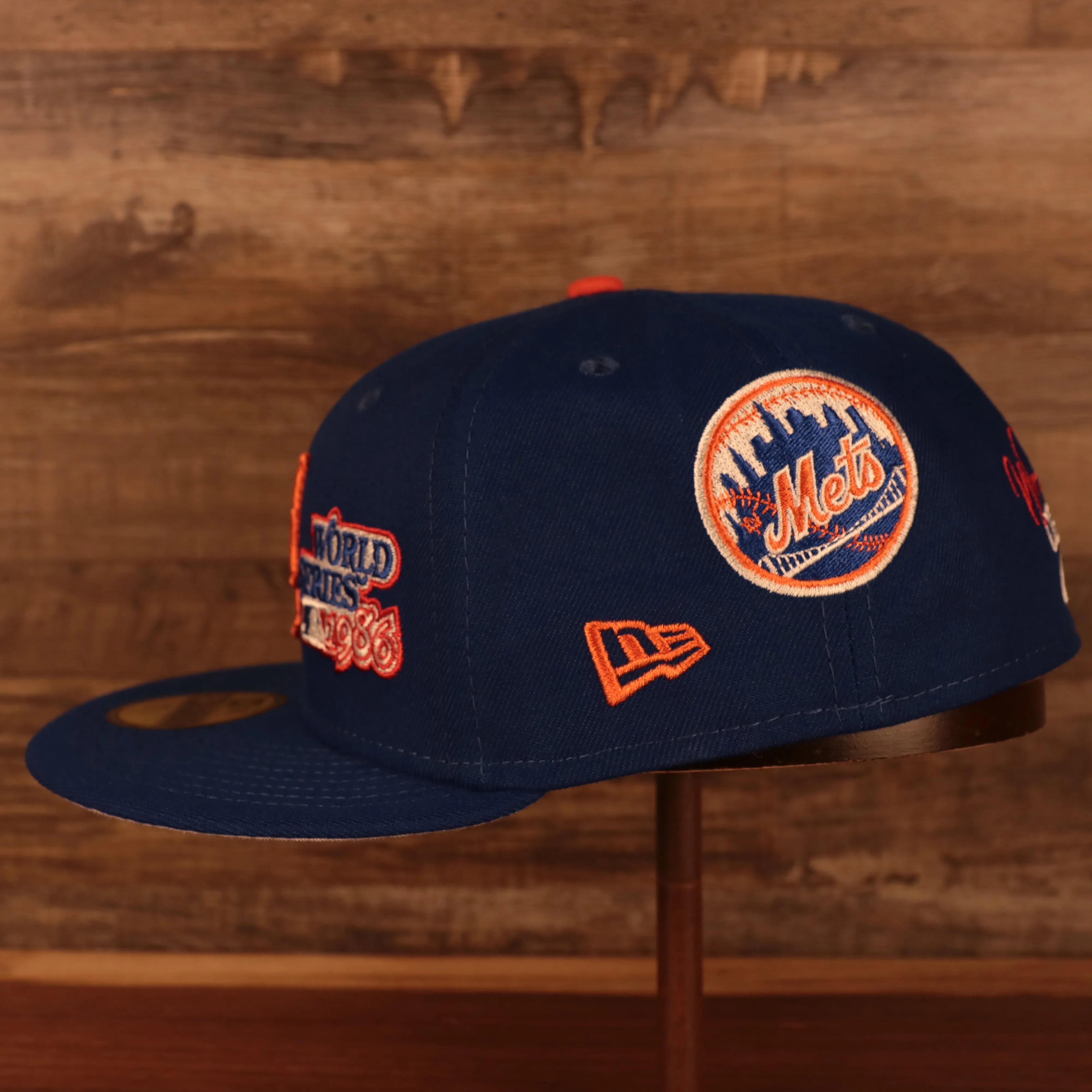 New York Mets Cooperstown Championship Rings All Over Side Patch Gray Bottom 59FIFTY Fitted Cap