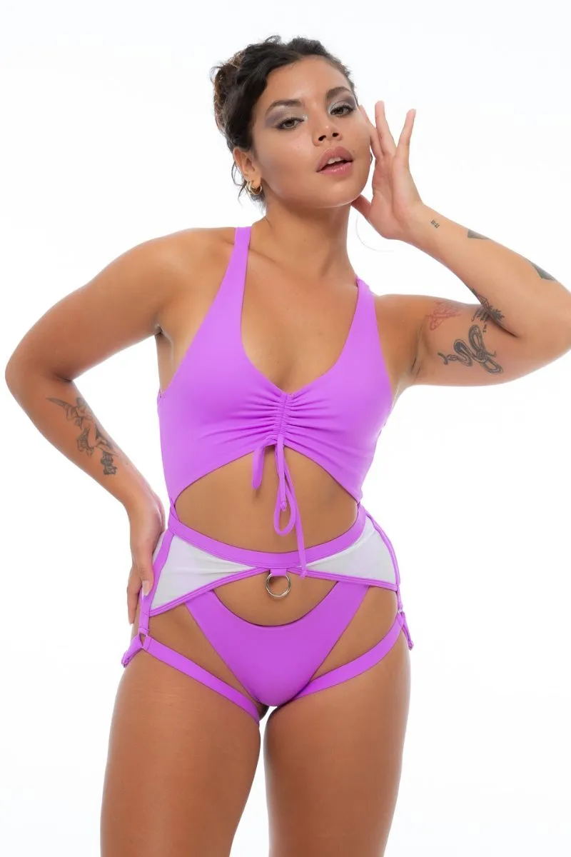 Nona Perkasa Hotline Garter Belt - Neon Purple/White