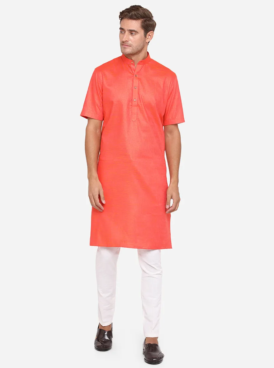 Orange Solid Regular Fit Modi Kurta | JadeBlue