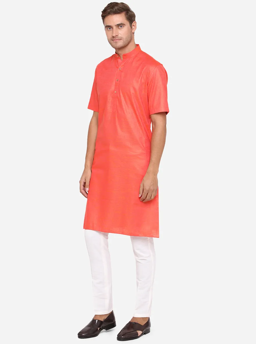 Orange Solid Regular Fit Modi Kurta | JadeBlue