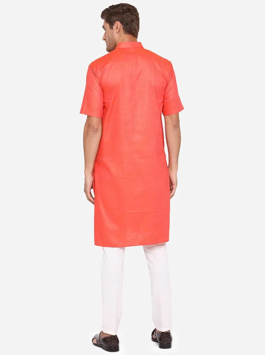 Orange Solid Regular Fit Modi Kurta | JadeBlue