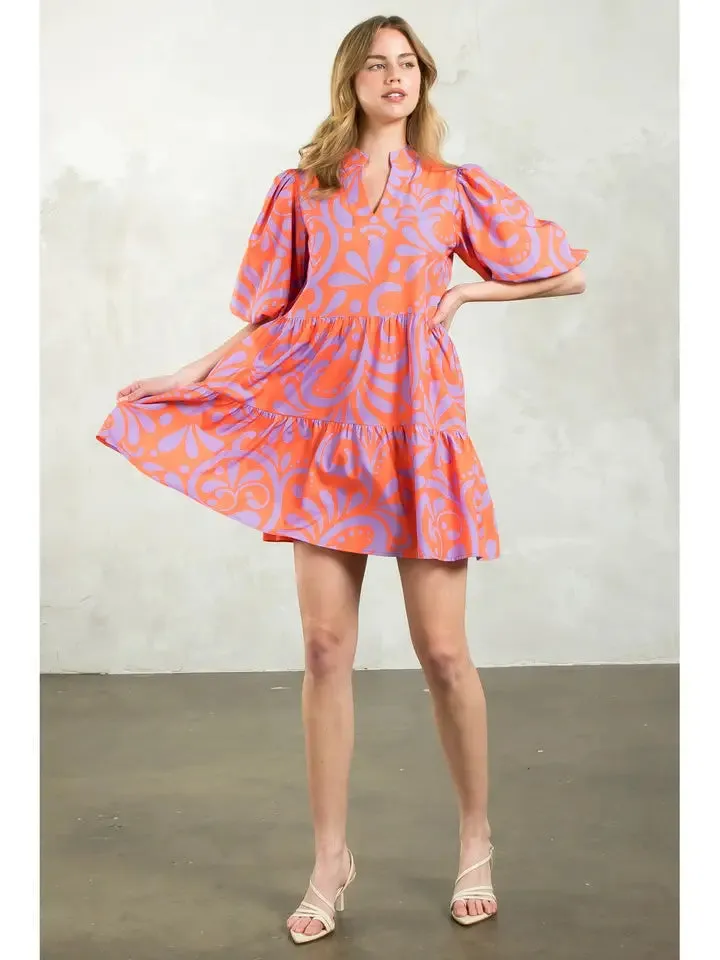 Pattern Puff Sleeve Dress