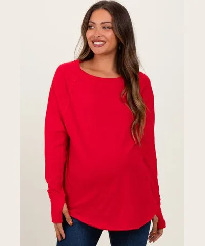 PinkBlush Red Exposed Seam Long Sleeve Maternity Top